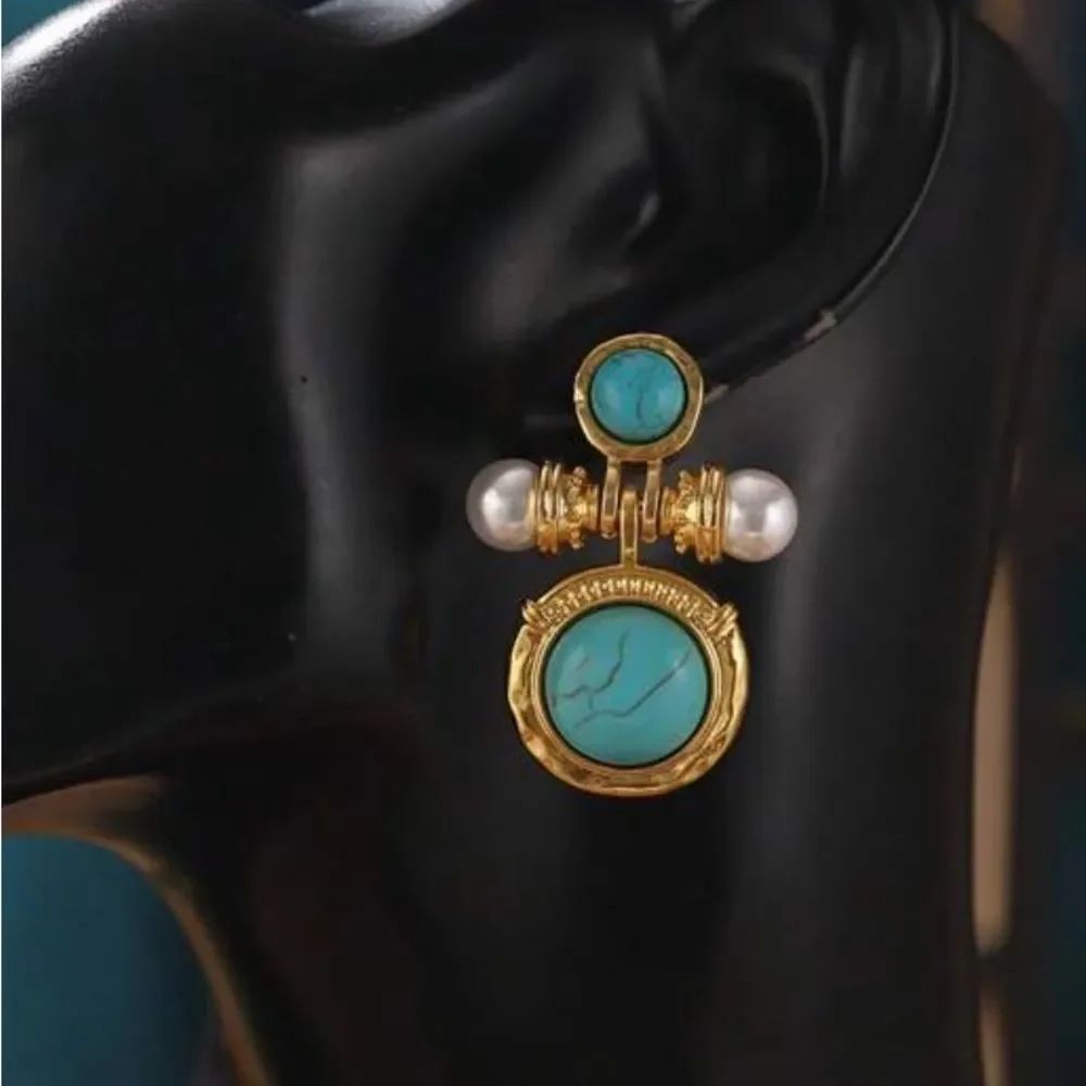 Gold and Turquoise Earrings Q424
